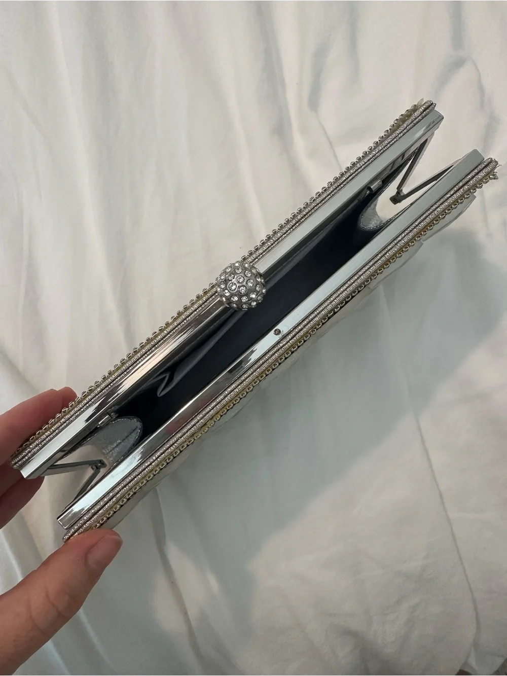 Kate Landry Silver Crystal Embellished Evening Clutch